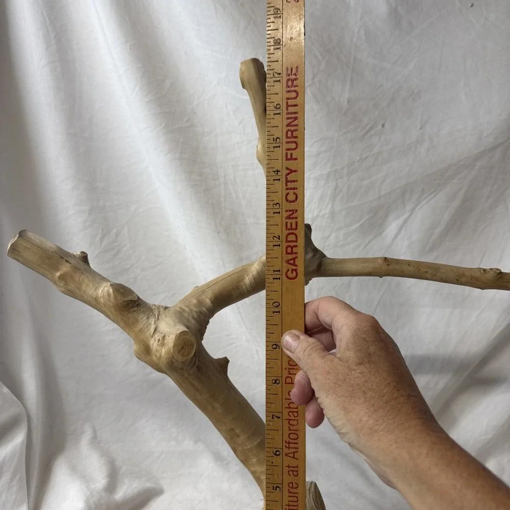 Vintage Natural Wood Tabletop Bird Perch Stand Asian Style Carved Base Display